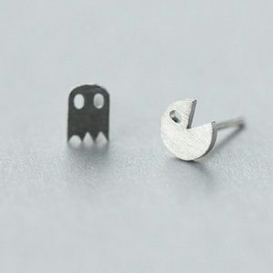 SS925 Retro 80s Video Game Sterling Silver PacMan Earrings y2k